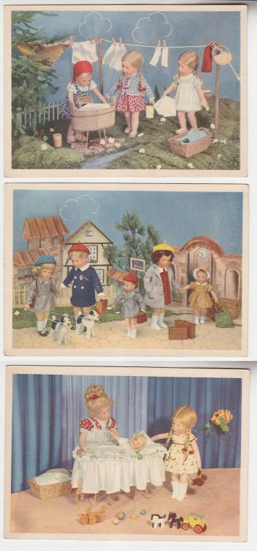40110 3 Ak DDR Spielzeug Puppen um 1956